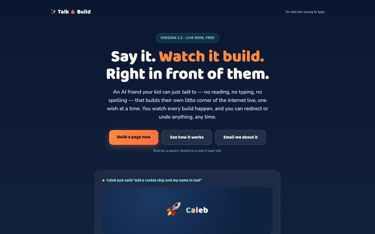 Talk and Build homepage