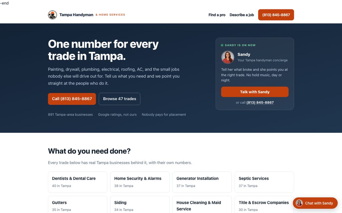 Tampa Handyman Services Network homepage